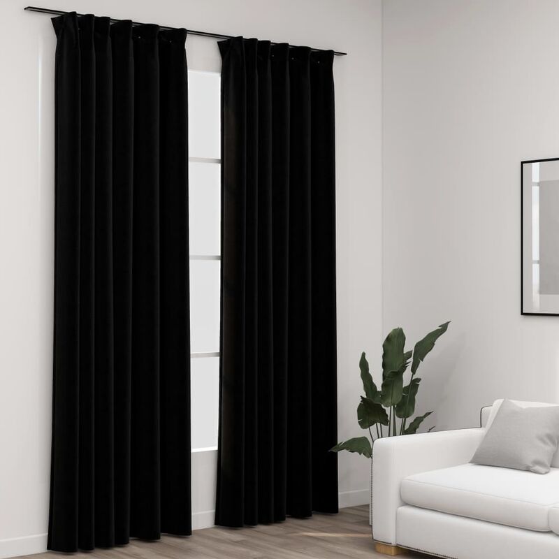 

Cortinas opacas con ganchos look de lino 2 pzas negro 140x225cm