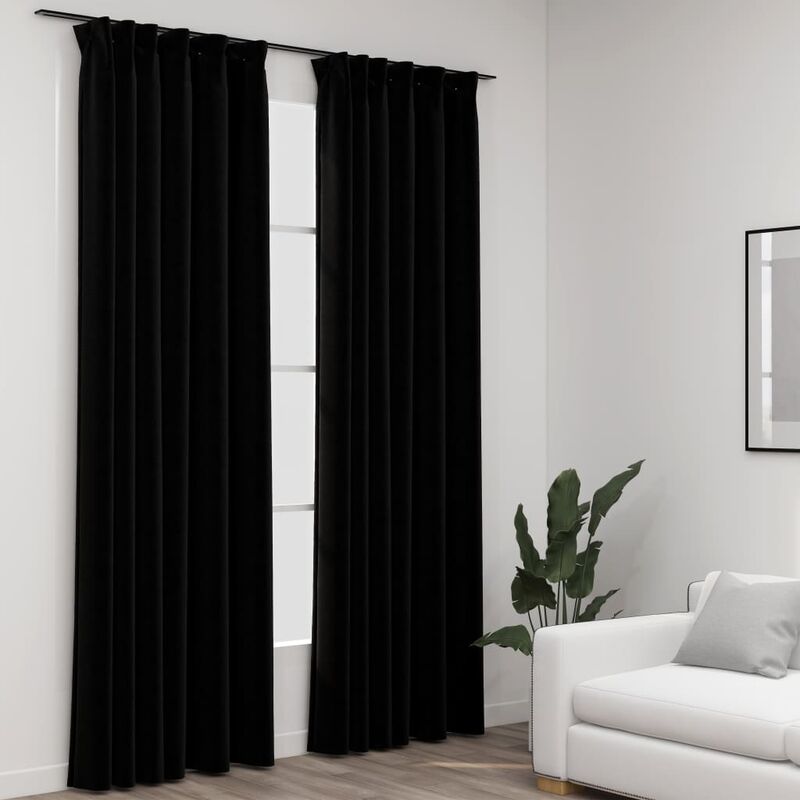

Cortinas opacas con ganchos look de lino 2 pzas negro 140x225cm - Negro