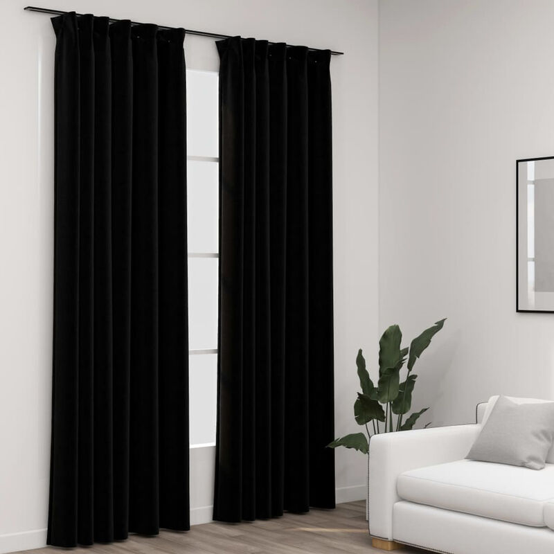 

Cortinas opacas con ganchos look de lino 2 pzas negro 140x245cm