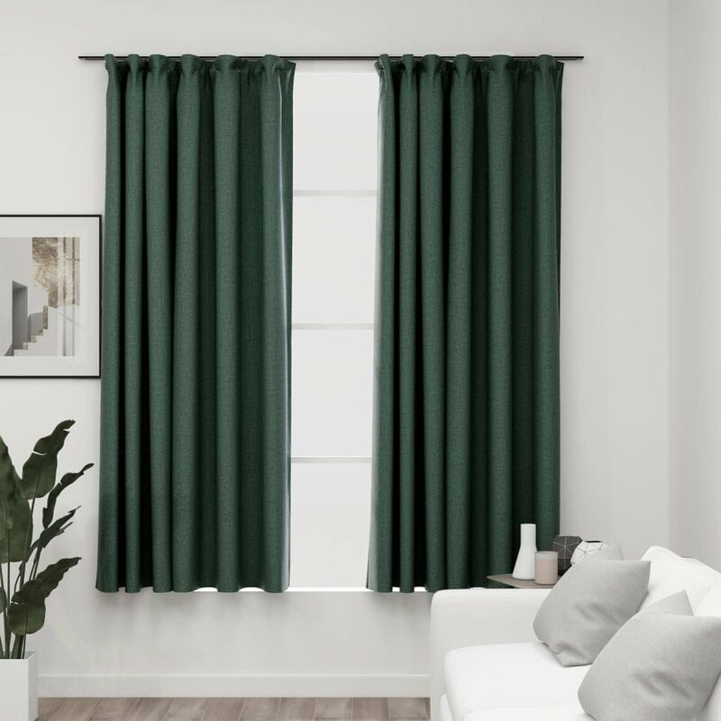 

Cortinas opacas con ganchos look de lino 2 pzas verde 140x175cm