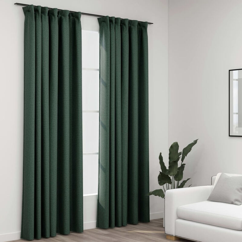 

Cortinas opacas con ganchos look de lino 2 pzas verde 140x225cm