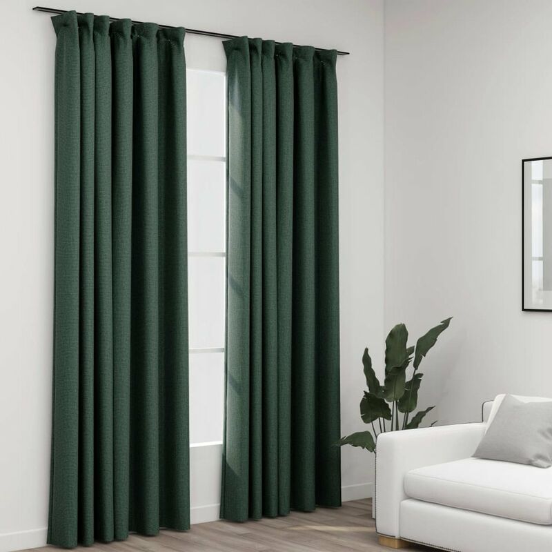 

Cortinas opacas con ganchos look de lino 2 pzas verde 140x245cm
