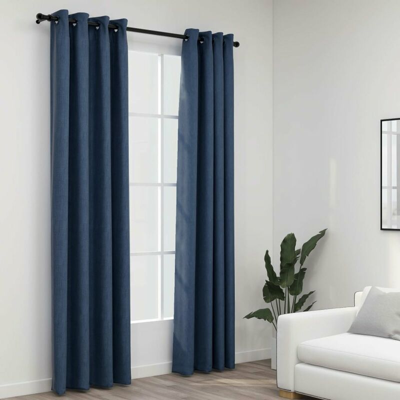 

Happyshopping - Cortinas opacas con ojales look de lino 2 pzas azul 140x225 cm