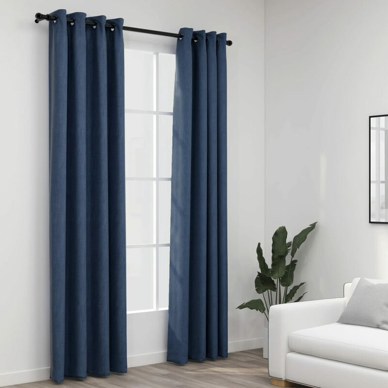 

Cortinas opacas con ojales look de lino 2 pzas azul 140x245 cm