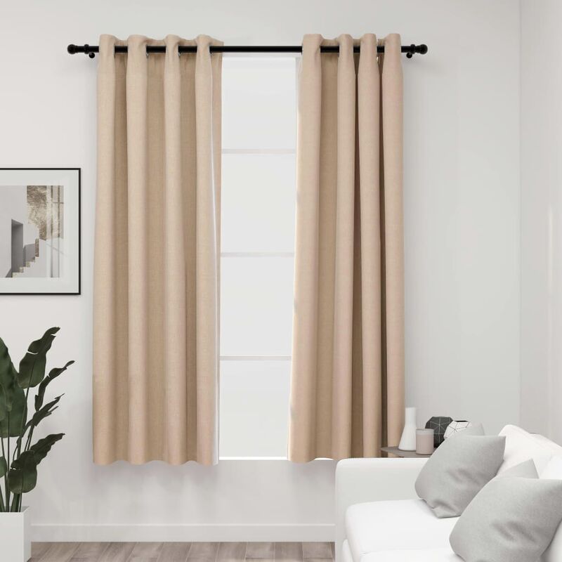 

Cortinas opacas con ojales look de lino 2 pzas beige 140x175 cm