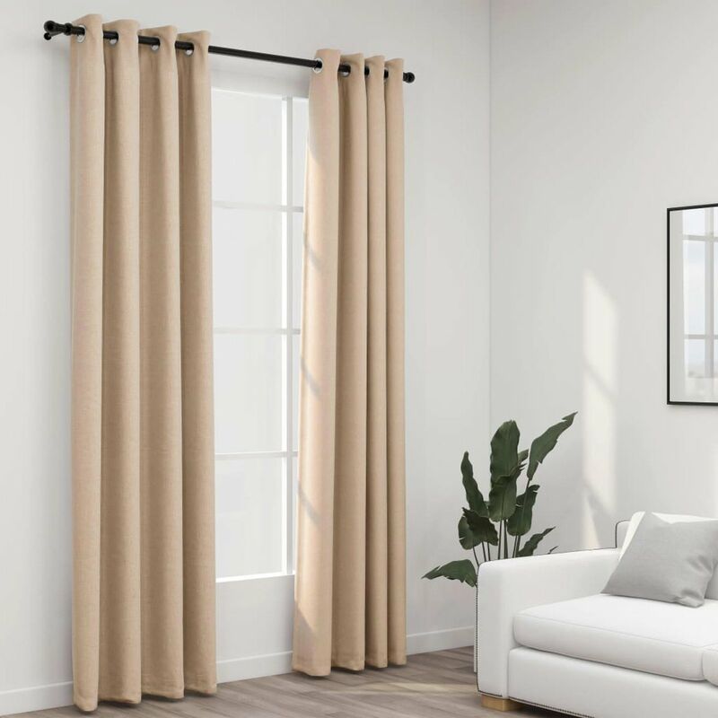 

Cortinas opacas con ojales look de lino 2 pzas beige 140x225 cm