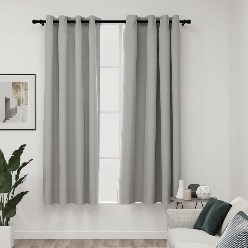 

Happyshopping - Cortinas opacas con ojales look de lino 2 pzas gris 140x175 cm