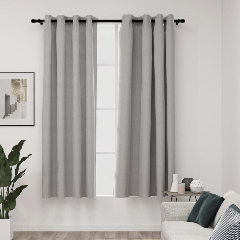 

Cortinas opacas con ojales look de lino 2 pzas gris 140x175 cm
