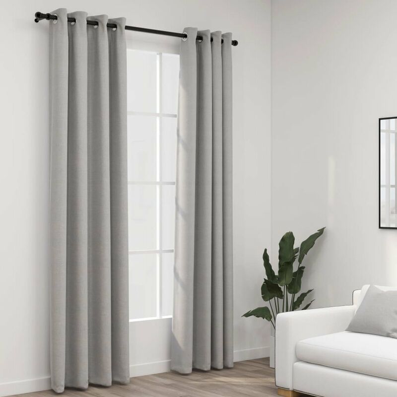 

Cortinas opacas con ojales look de lino 2 pzas gris 140x225 cm