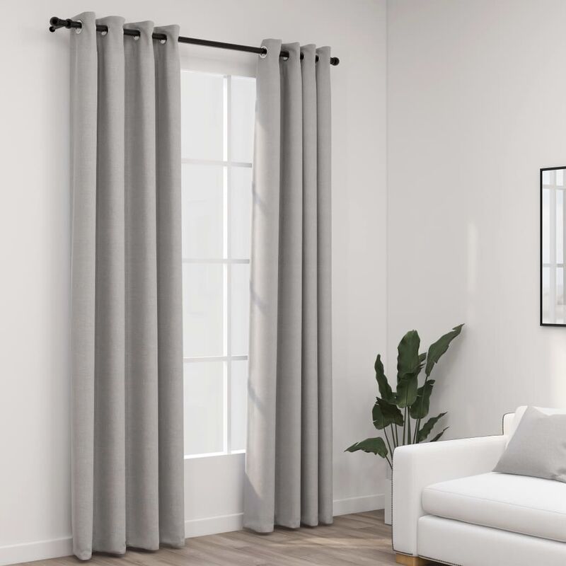 

Cortinas opacas con ojales look de lino 2 pzas gris 140x245 cm