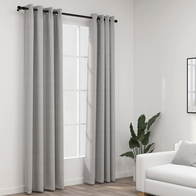 

Cortinas opacas con ojales look de lino 2 pzas gris 140x245 cm - Gris