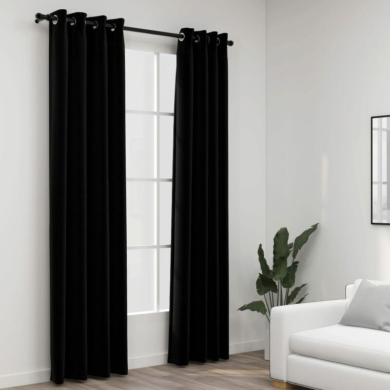 

Cortinas opacas con ojales look de lino 2 pzas negro 140x225 cm - Negro