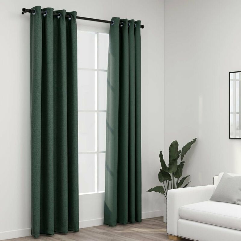 

Cortinas opacas con ojales look de lino 2 pzas verde 140x225 cm