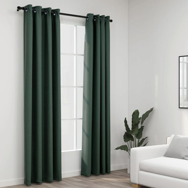 

Cortinas opacas con ojales look de lino 2 pzas verde 140x245 cm