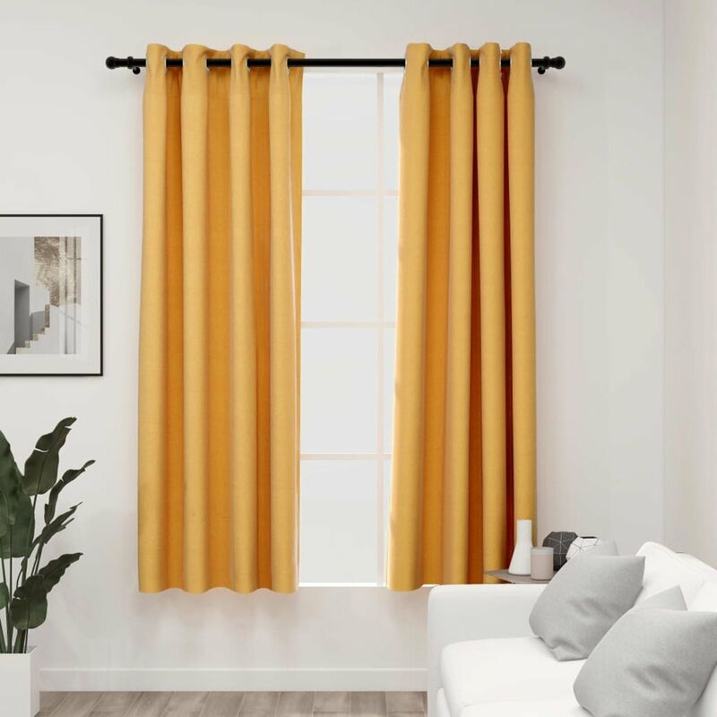 

Happyshopping - Cortinas opacas con ojales look lino 2 pzas amarillo 140x175 cm