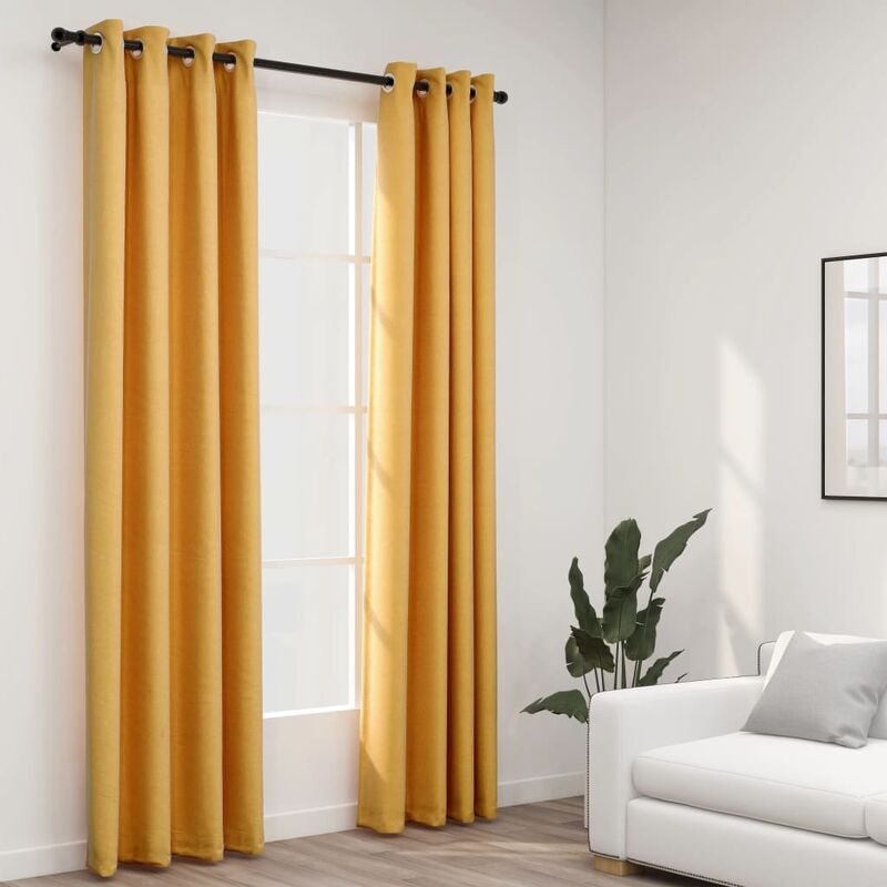 

Cortinas opacas con ojales look lino 2 pzas amarillo 140x245 cm - Amarillo