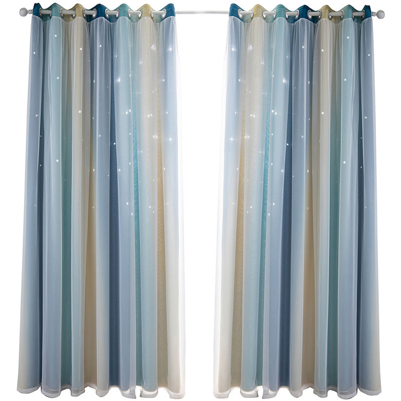 

Cortinas de estrella, cortinas opacas, cortinas de ventana de estrella de doble capa de colores, 1 panel,Azul, 53 "W x 85" L