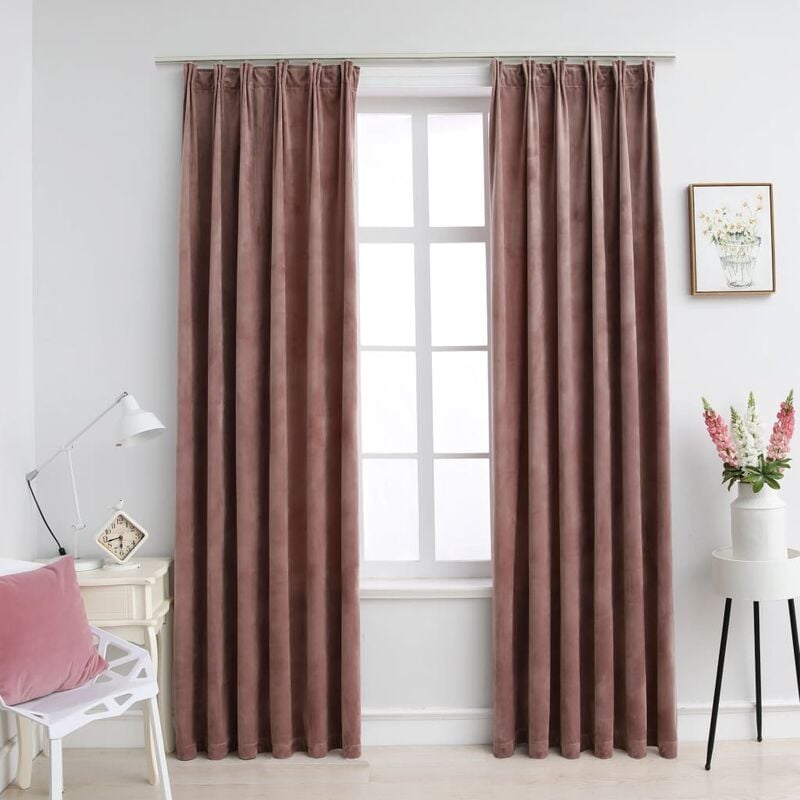 

Cortinas opacas ganchos 2 pzas terciopelo rosa viejo 140x225 cm
