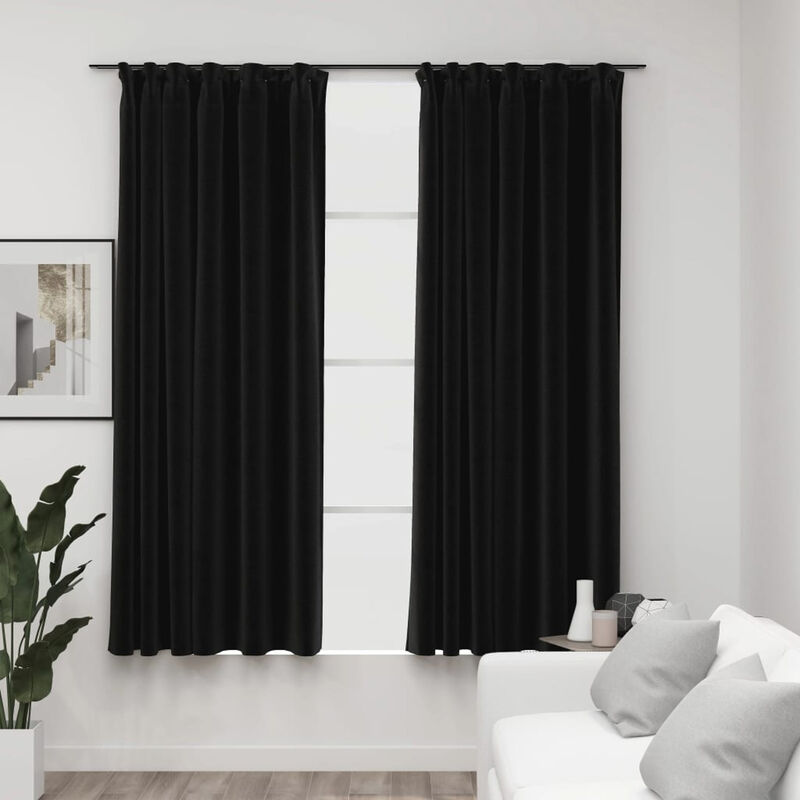 

Happyshopping - Cortinas opacas ganchos look de lino 2 pzas antracita 140x175cm