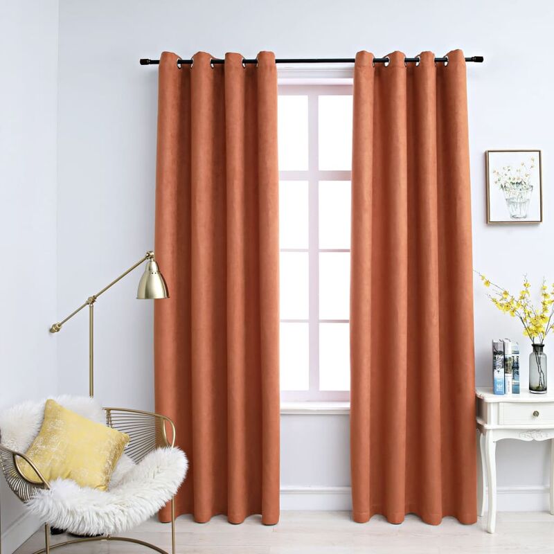 

Cortinas opacas y aros de metal 2 piezas color óxido 140x245 cm - Naranja