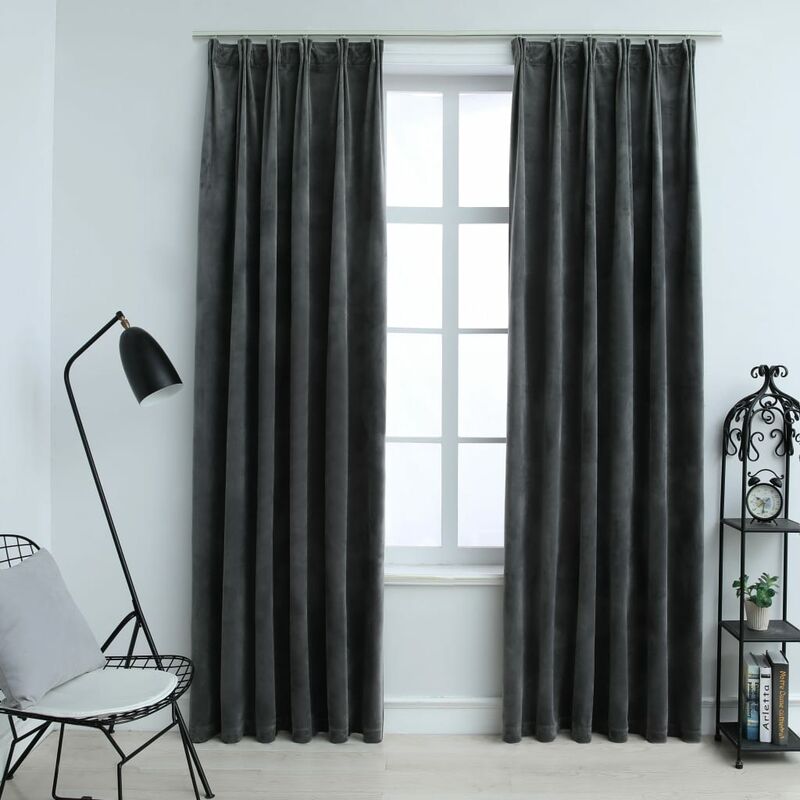 

Cortinas opacas y ganchos 2 pzas terciopelo antracita 140x175cm - Gris