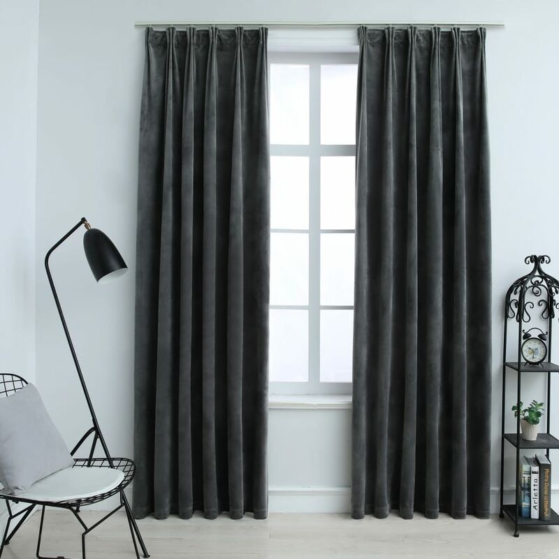

Cortinas opacas y ganchos 2 uds terciopelo antracita 140x245 cm