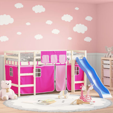 Cortinas para cama alta poliéster rosa vidaXL