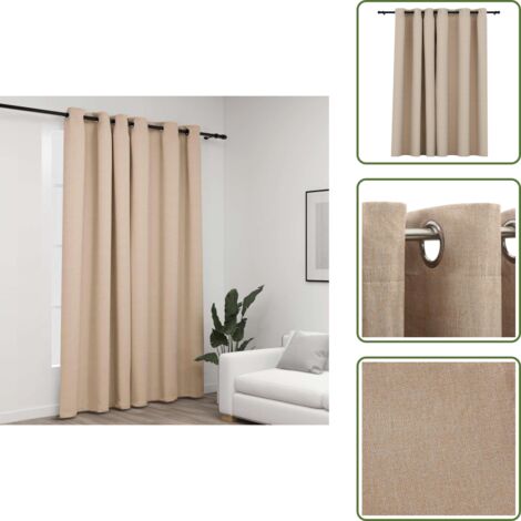 Cortinas para dormitorio - vidaXL Cortina opaca con ojales look de lino beige 290x245 cm - Cortinas para oficina