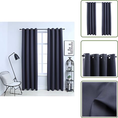Cortinas para dormitorio - vidaXL Cortinas opacas con anillas de metal 2 pzs antracita 140x225 cm - Cortinas para oficina
