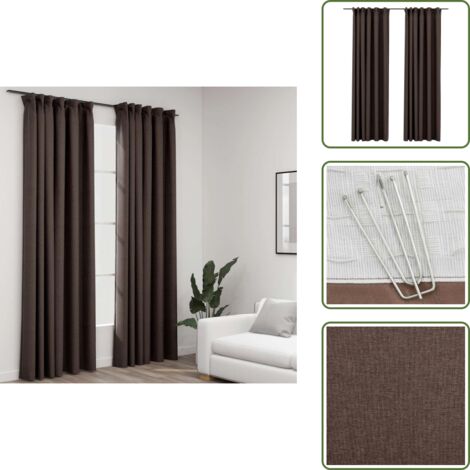 Cortinas para dormitorio - vidaXL Cortinas opacas ganchos look de lino 2 pzs gris taupe140x245cm - Cortinas para oficina