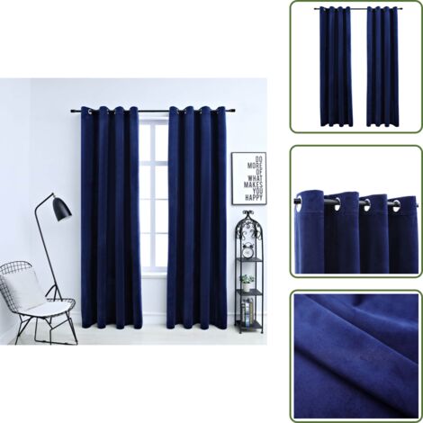 Cortinas para sala - vidaXL Cortinas opacas anillas 2 pzas terciopelo azul oscuro 140x225cm - Cortinas para dormitorio