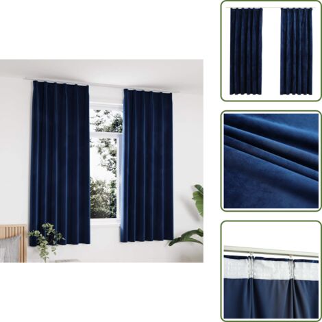 Cortinas para sala - vidaXL Cortinas opacas ganchos 2 pzas terciopelo azul oscuro 140x175cm - Cortinas para dormitorio
