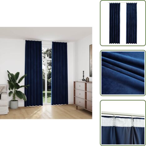 Cortinas para sala - vidaXL Cortinas opacas ganchos 2 pzas terciopelo azul oscuro 140x245cm - Cortinas para dormitorio
