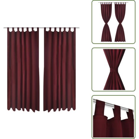 Cortinas para salón - 2 cortinas micro-satinadas con trabillas color burdeos, 140 x 245 cm - Cortinas para dormitorio