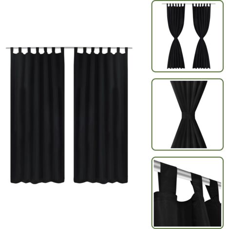 Cortinas para salón - 2 cortinas negras micro-satinadas con trabillas, 140 x 225 cm - Cortinas para dormitorio