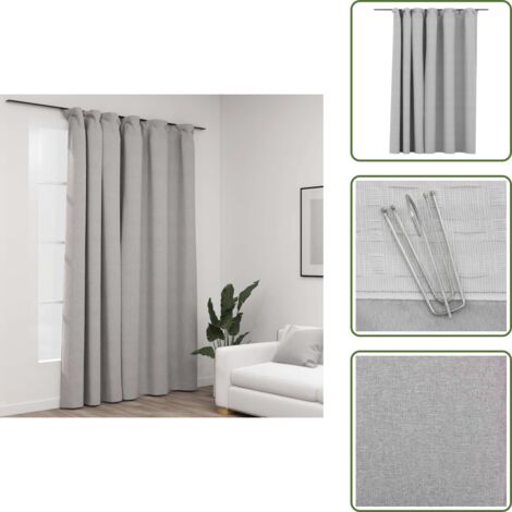 Cortinas para salón - vidaXL Cortina opaca con ganchos look de lino gris 290x245 cm - Cortinas para dormitorio