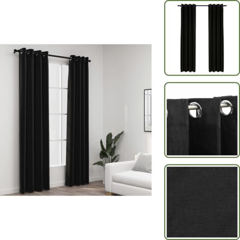 Cortinas para salón - vidaXL Cortina opaca con ojales look lino 2 pzas antracita 140x225 cm - Cortinas para dormitorio