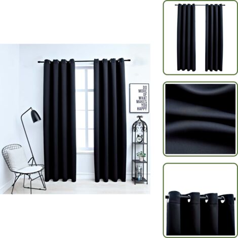 Cortinas para salón - vidaXL Cortinas opacas con anillas de metal 2 piezas negro 140x175 cm - Cortinas para dormitorio