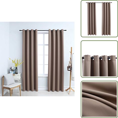 Cortinas para salón - vidaXL Cortinas opacas con anillas de metal 2 pzs gris topo 140x245 cm - Cortinas para dormitorio