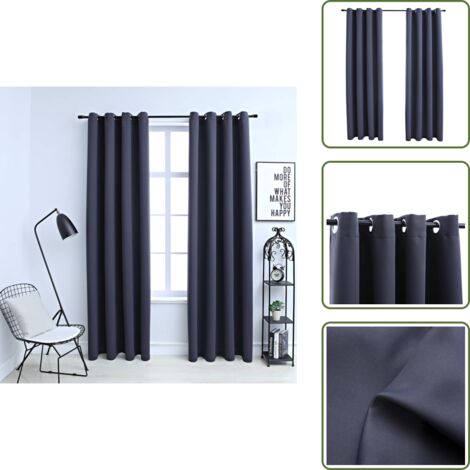 Cortinas para salón - vidaXL Cortinas opacas con anillas de metal 2 uds antracita 140x175 cm - Cortinas para dormitorio