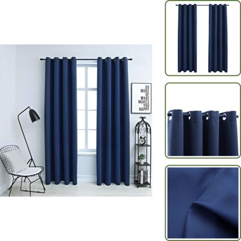 Cortinas para salón - vidaXL Cortinas opacas con anillas de metal 2 uds azul 140x175 cm - Cortinas para dormitorio
