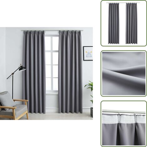 Cortinas para salón - vidaXL Cortinas opacas con ganchos 2 piezas gris 140x225 cm - Cortinas para dormitorio