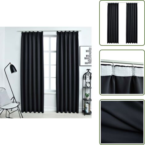 Cortinas para salón - vidaXL Cortinas opacas con ganchos 2 piezas negro 140x175 cm - Cortinas para dormitorio