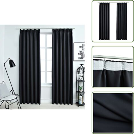 Cortinas para salón - vidaXL Cortinas opacas con ganchos 2 piezas negro 140x225 cm - Cortinas para dormitorio