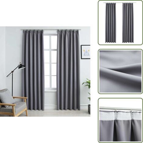 Cortinas para salón - vidaXL Cortinas opacas con ganchos 2 unidades gris 140x175 cm - Cortinas para dormitorio