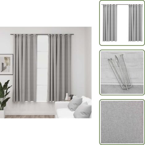 Cortinas para salón - vidaXL Cortinas opacas con ganchos look de lino 2 pzas gris 140x175 cm - Cortinas para dormitorio