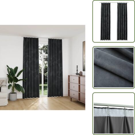 Cortinas para salón - vidaXL Cortinas opacas y ganchos 2 uds terciopelo antracita 140x245 cm - Cortinas para dormitorio