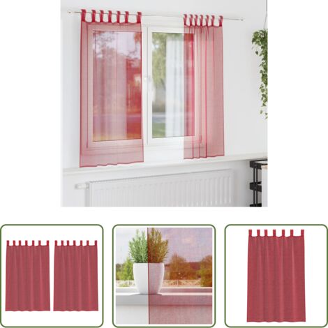Cortinas semitransparentes -  Cortinas de gasa con bolsillos para varillas 2 uds. rojo vino