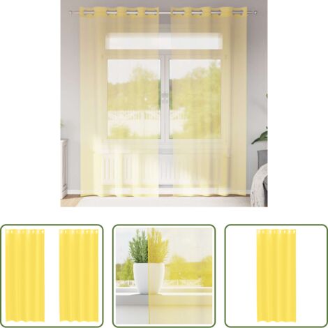 Cortinas semitransparentes -  Cortinas de gasa con ojales 2 uds amarillo