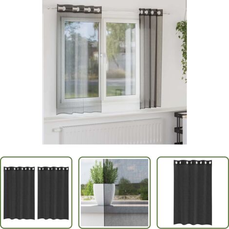 Cortinas semitransparentes -  Cortinas de gasa con ojales 2 uds negro140x175 cm